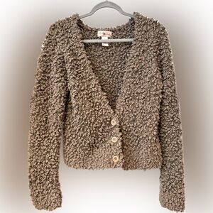 Eastside Westside Cardigan Popcorn Cardigan Sweater Size L Dusty Brown Knit BOHO